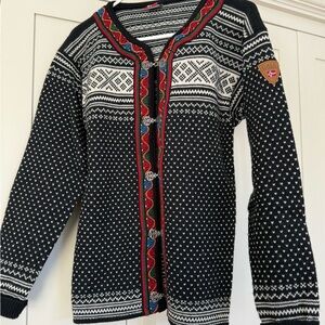 Dale of Norway Black and White Cardigan with Red Accents
